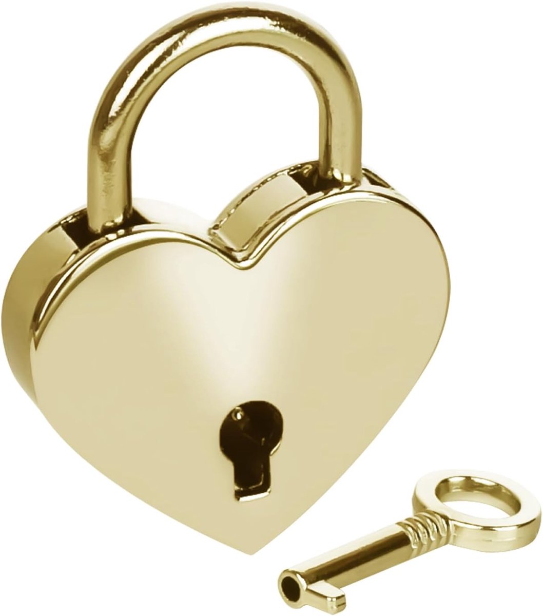 Mini hangslot hartvormig 5.8 x 5 x 0.8 cm - goudkleurig met sleutel - decoratief en praktisch - ideaal voor dagboeken - ShopVlot