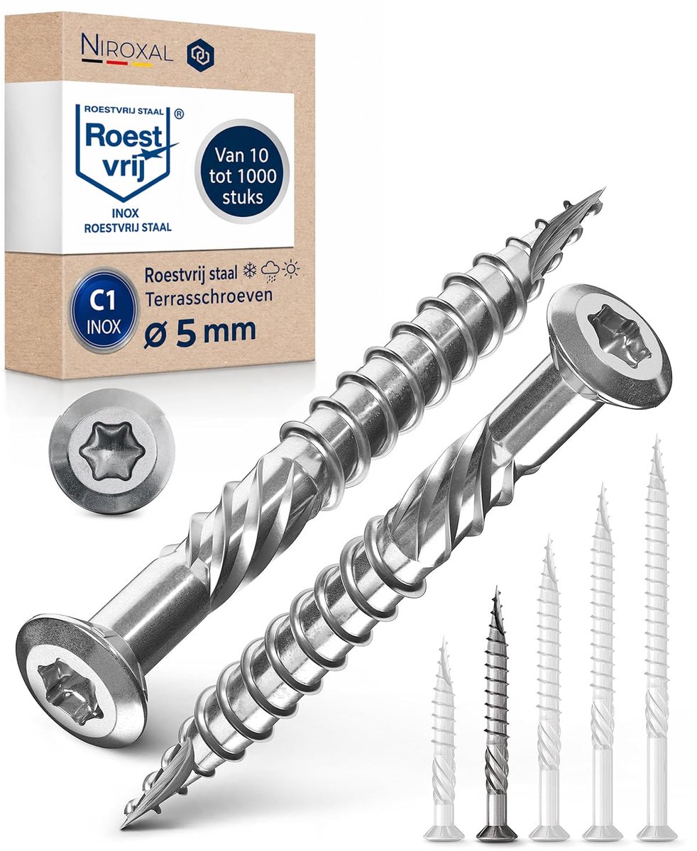 Terrasschroeven 5x50 mm - RVS met TORX snijnotch - Lenskop en freeskam - Ideaal voor hardhout - ShopVlot