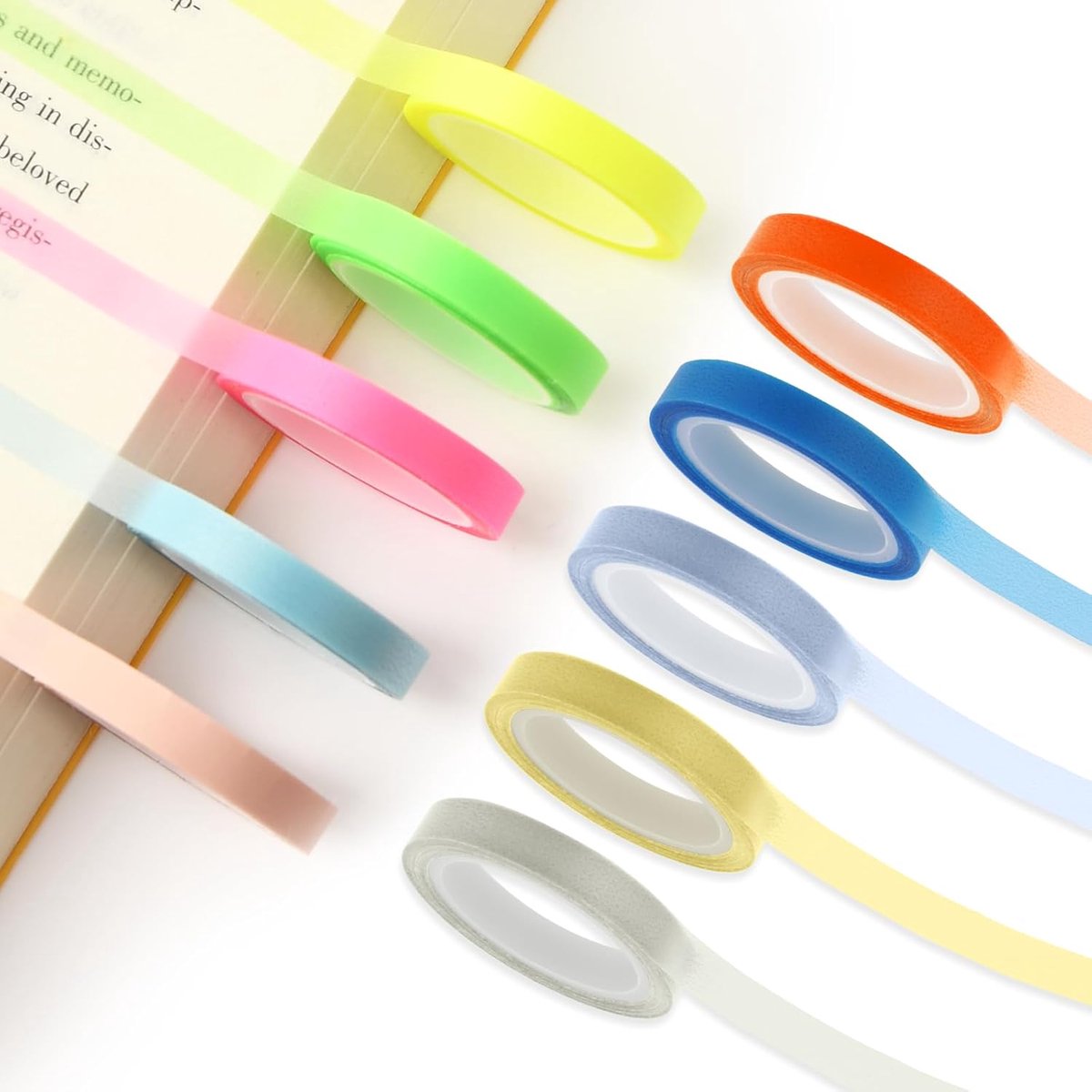 Highlighter tape 10 rollen - 6mm x 5m - fluorescerend - ideaal voor studeren - ShopVlot