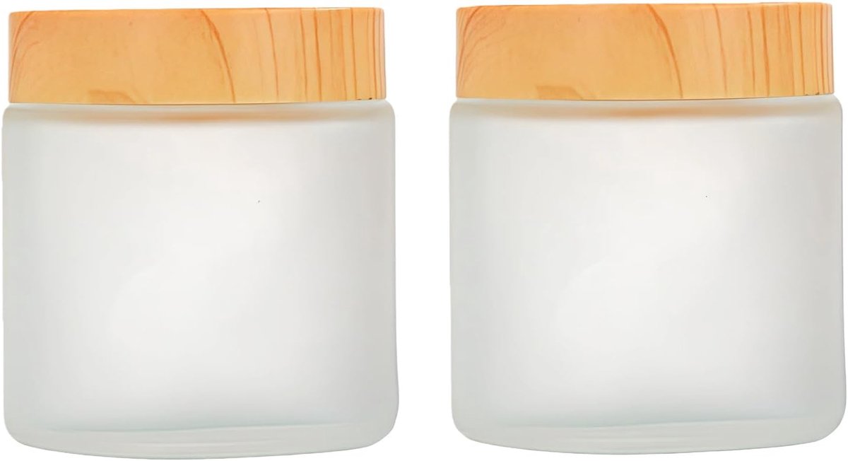 Glazen potten 100ml - Frosted glas - Houten deksel - Perfect voor cosmetica - ShopVlot