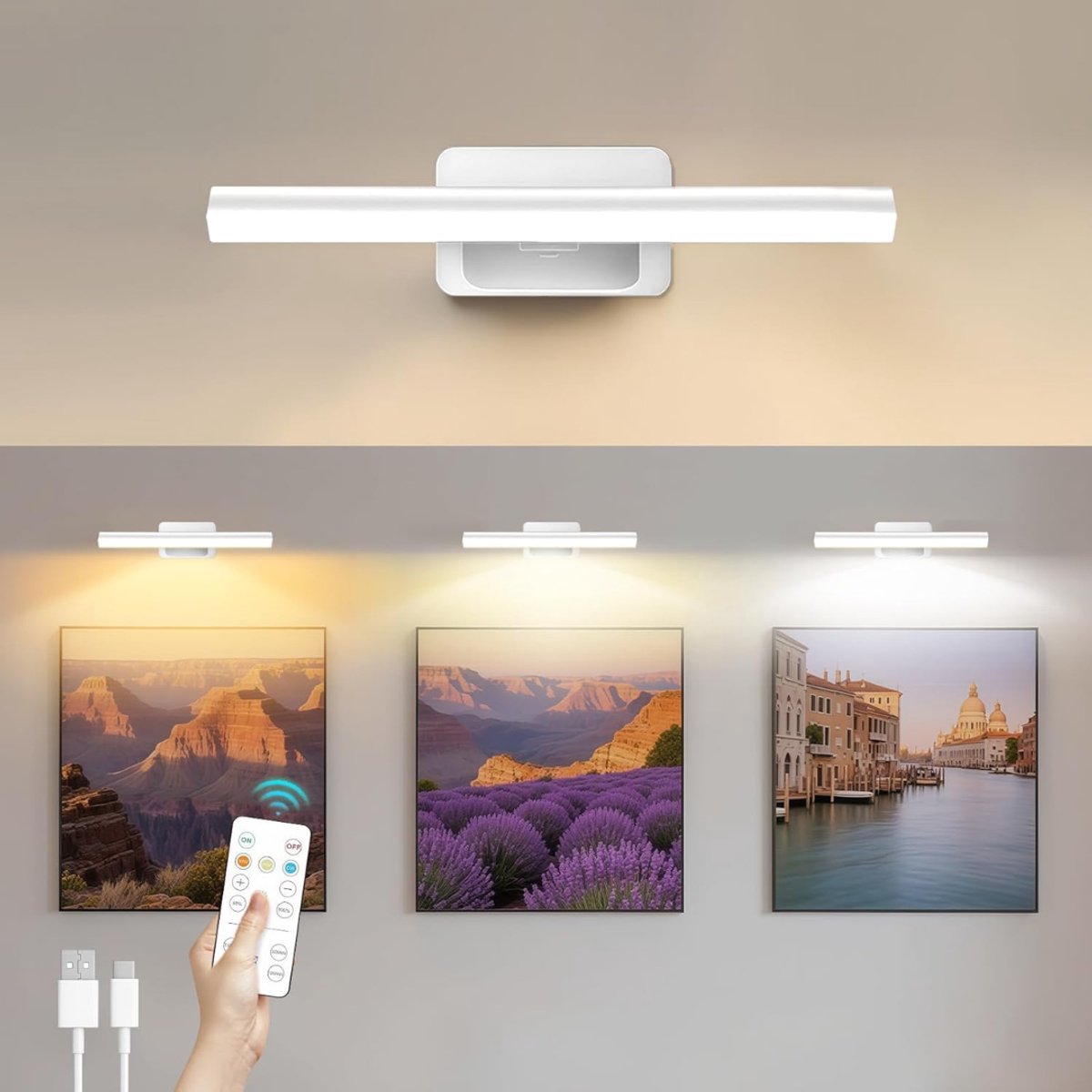 ZRNS® Schilderijverlichting Draadloos LED - Oplaadbare Wandlamp - Dimbaar en Timer - Wit