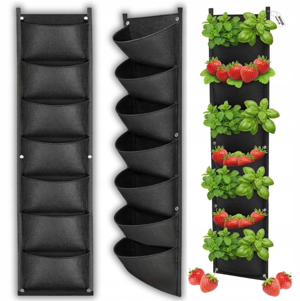 Hangende bloempot met 7 vakken voor aardbeien, kruiden en bloemen