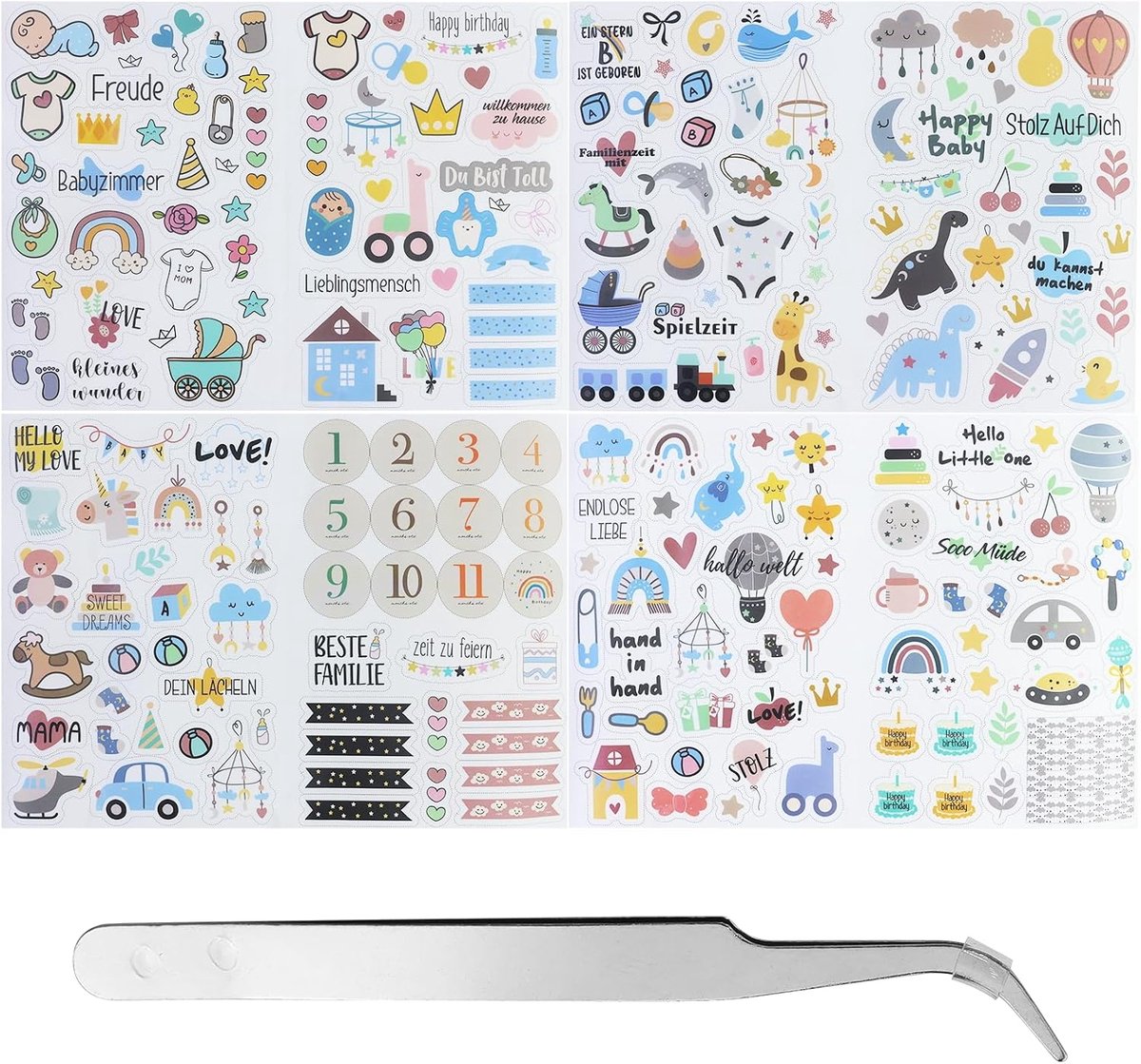 Stickerset voor fotoboek - 212 motieven - 4 A4 vellen - ideaal voor babyalbums - ShopVlot