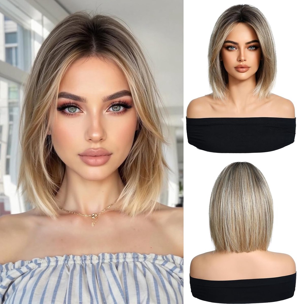 Synthetische Haarwig 14 Inch - Ombre Blond - Korte Stevige Haarstijl - Perfect voor dagelijks gebruik - ShopVlot