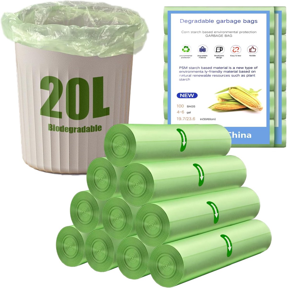 Afvalzakken 20L - 200 Stuks Biologisch Afbreekbaar - Tear-resistent - Ideaal voor Thuis en Kantoor - ShopVlot