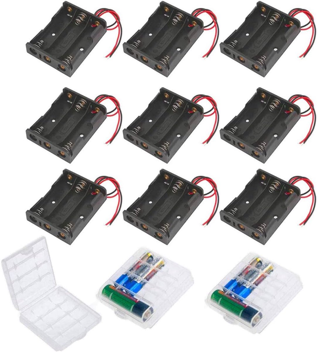 Batterijhouder voor 9 x AA batterijen - Organisator met draad - Inclusief 3 opbergdozen - ShopVlot