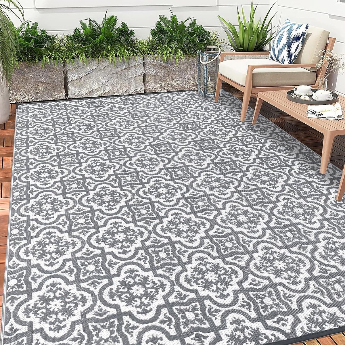 Buitenkleed 180 x 270 cm - Weerbestendig - Grijs - Voor tuin en balkon - ShopVlot