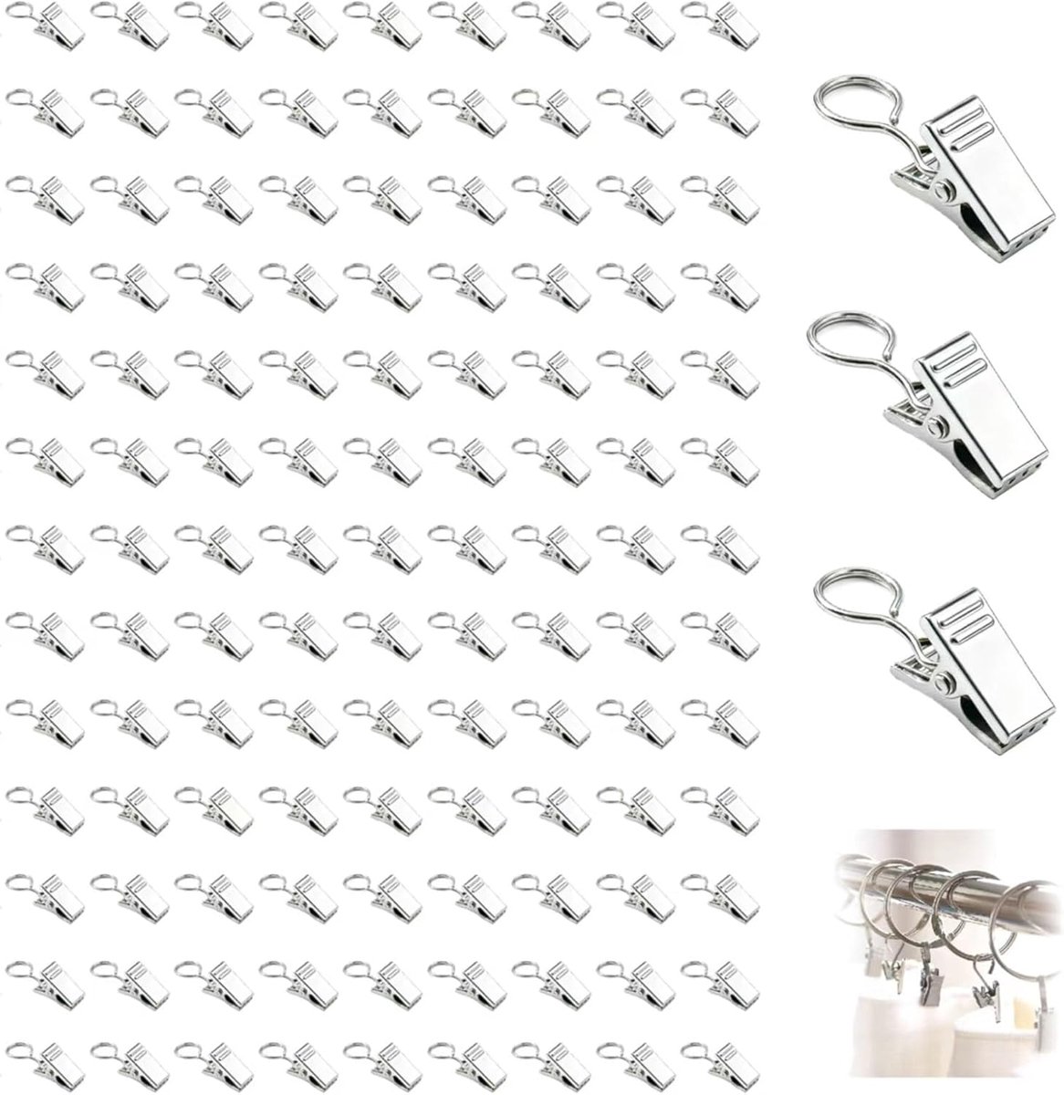 Gordijnclips 100 stuks - RVS zilver - Stevige bevestiging - Ideaal voor raamdecoratie - ShopVlot