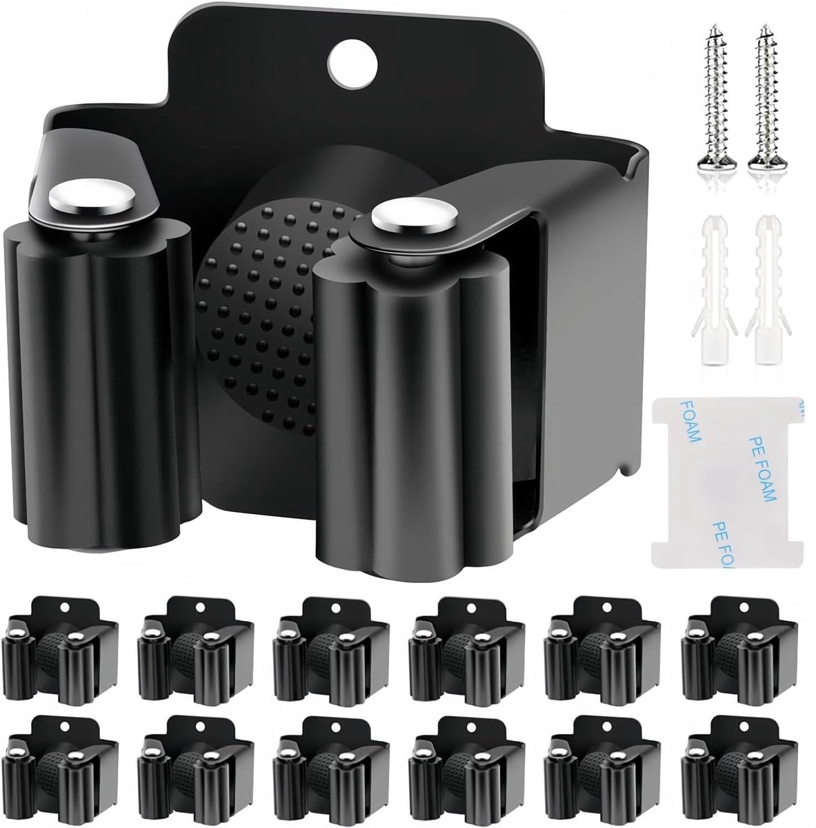 Broom holders 12 stuks - RVS - muurbevestiging - gereedschap organizer voor keuken en garage - ShopVlot