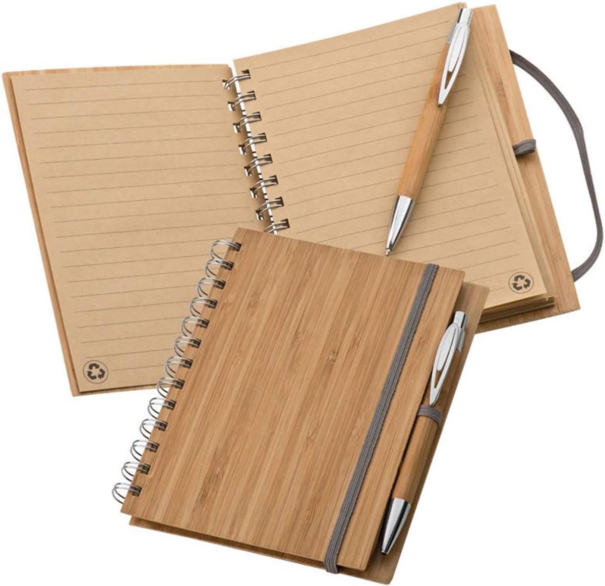 Schrijfset met notitieboek bamboekleur - inclusief bamboe balpen - 140 gelijnde pagina's - ideaal voor notities - ShopVlot