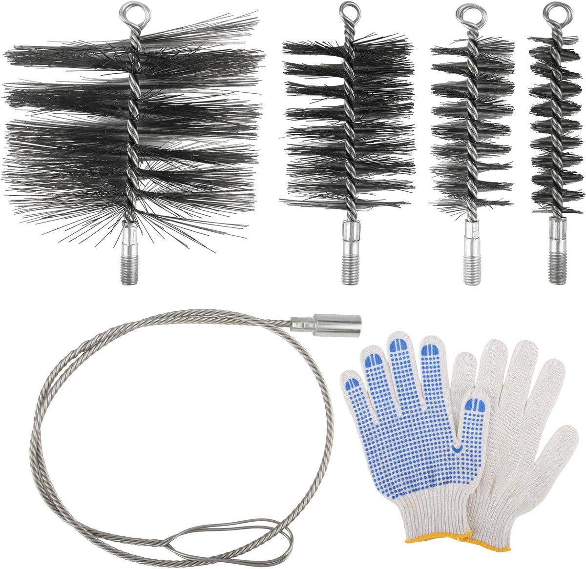 Ovenpijpborstelset 6-delig - Verschillende diameters - Flexibele stalen schacht - Optimale reiniging - ShopVlot