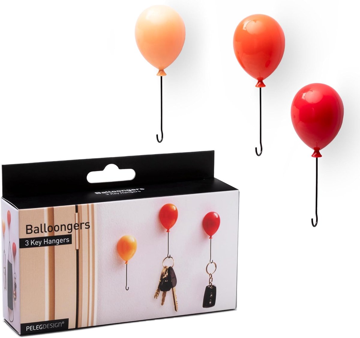 Keyhooks - Schattige Ballon Sleutelhangers - Set van 3 - Decoratieve Wandhaak - Altijd je sleutels binnen handbereik - ShopVlot