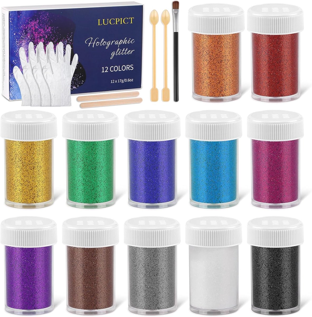 Glitterpoeder set 12 kleuren - ultrafijne holografische glitter - perfect voor resin en creatieve projecten - ShopVlot