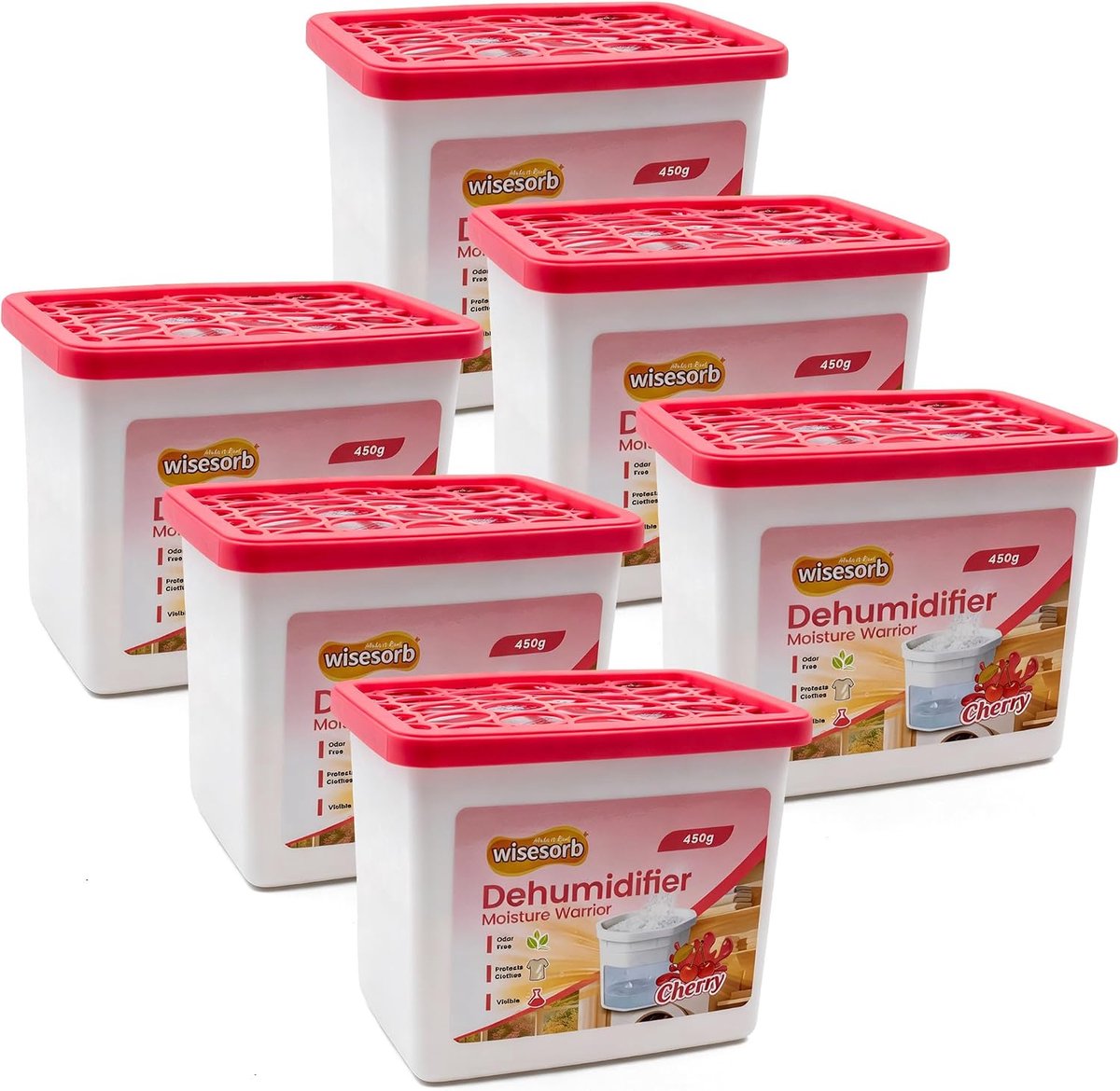 Vochtabsorberers 6 verpakkingen 16 oz - Luchtontvochtiger met kersengeur - Verwijdert muffe geur - Ideaal voor badkamer - ShopVlot