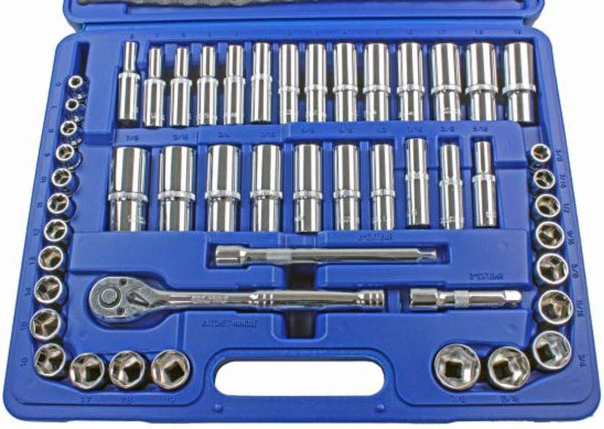 Steeksleutelset 3/8" - 50-delige metrische en AF set - ondiepe en diepe sockets - veelzijdig gebruik - ShopVlot