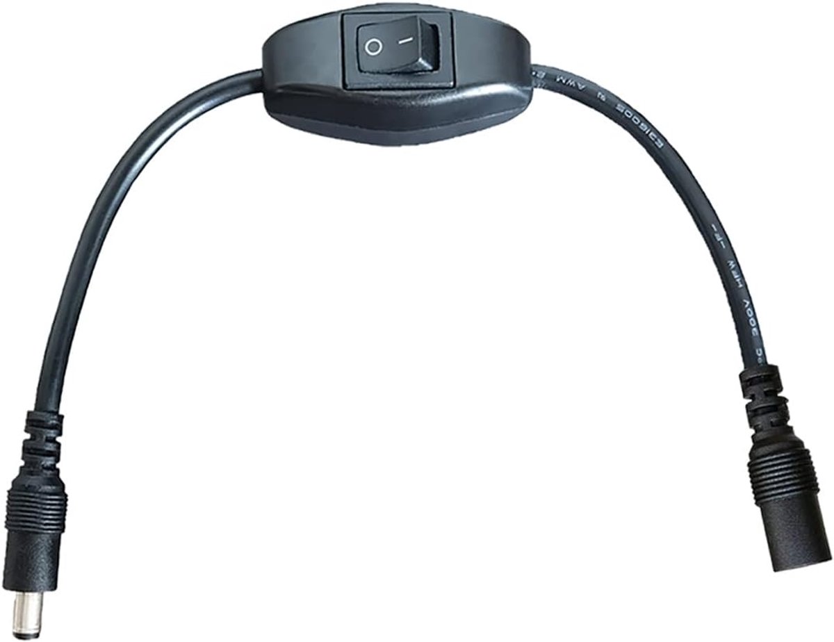 DC kabel met schakelaar 20AWG - 5.5mm x 2.1mm jack - 32cm lengte - ideaal voor CCTV camera's - ShopVlot