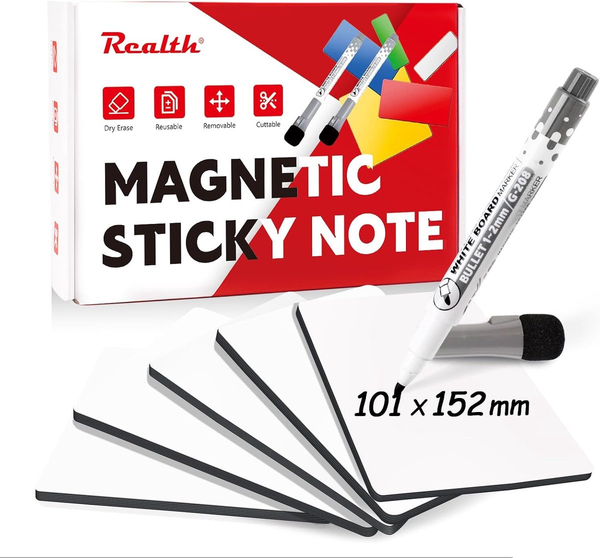 Magnetische droog-erase labels 20 stuks - 101 x 152 mm - herbruikbaar en uitwisbaar - ideaal voor kantoor en koelkast - ShopVlot