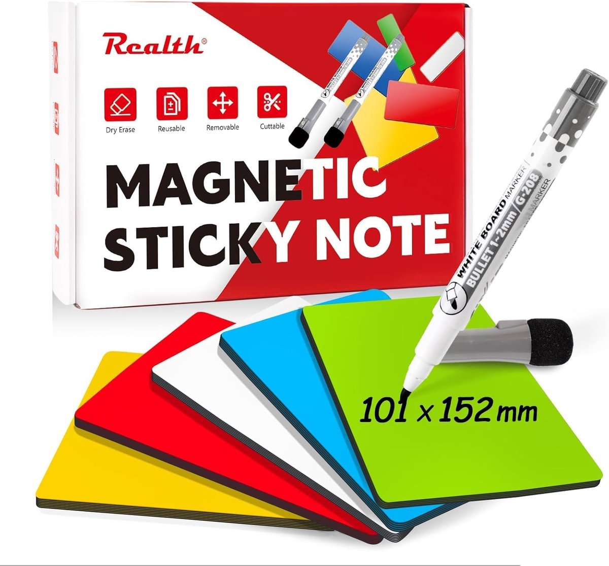 Magnetische Labels schrijfbaar 101 x 152 mm - Multi-kleur met 2 markers - Herbruikbaar voor kantoor en klaslokaal - ShopVlot