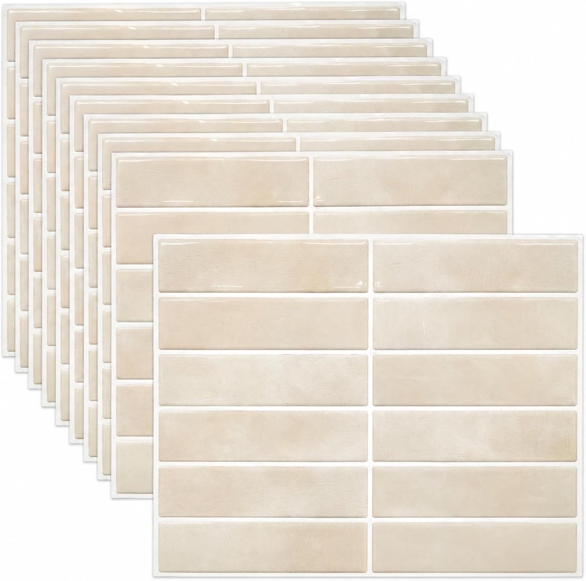 3D tegelstickers 9 x 29 cm - beige - zelfklevend - voor keuken en badkamer - ShopVlot