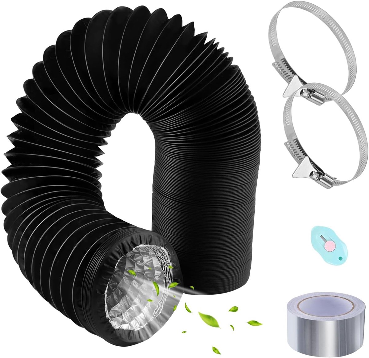Afvoerslang Ø 100 mm 4.7 m - flexibele aluminium slang - met roestvrijstalen klemmen - ShopVlot