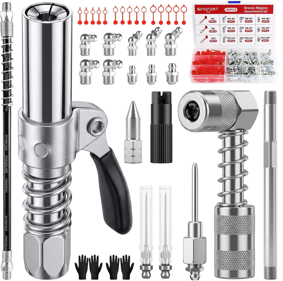 Vetpers Mondstuk Set 103 Stuks - M6 M8 M10 Smeernippels - Koppelingen met Slang - Compleet Assortiment - ShopVlot