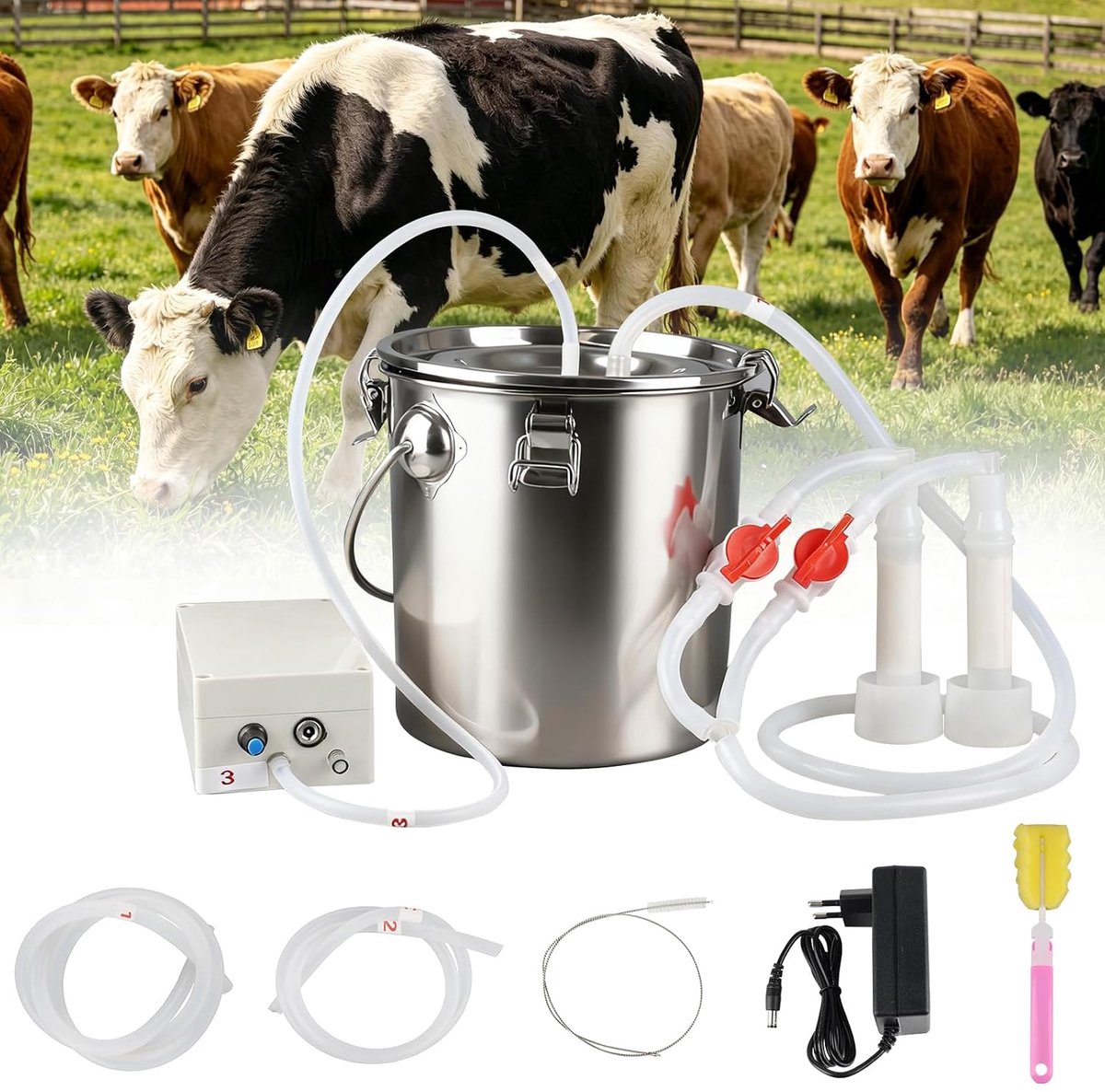 Elektrische melkmachine 5 liter - roestvrij staal - instelbaar zuigvermogen - ideaal voor koeien - ShopVlot