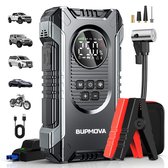 BUPMOVA 12V Jumpstarter voor Auto & Motor met Compressor - 8000A / 20180 mAh Powerbank - Startkabels - USB C - Bandenpomp Tot 10.8 Bar - LED Zaklamp - SOS Noodlicht - Noodpakket - Alle Voertuigen - Prata