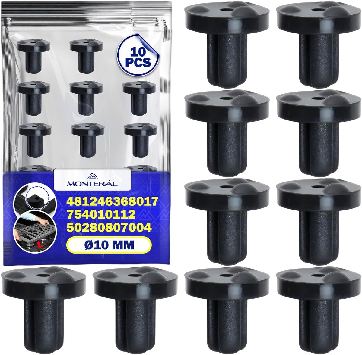 Rubber plug gasfornuis 10 mm x 10 mm - Set van 10 - Geschikt voor diverse merken - Vervangingsonderdeel - ShopVlot