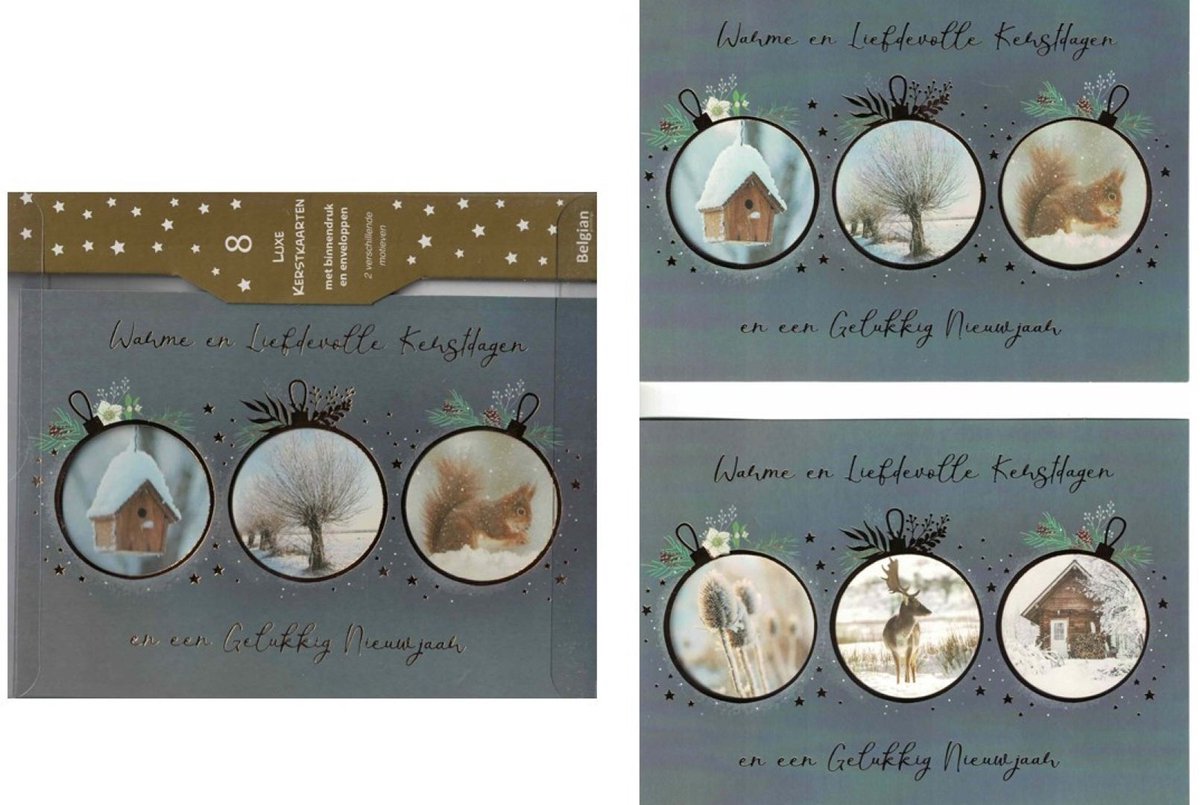 Wenskaarten - kerstkaart - set van 8 - 8 luxe kerstkaarten - 2 x 4 luxe kerstkaarten met envelop