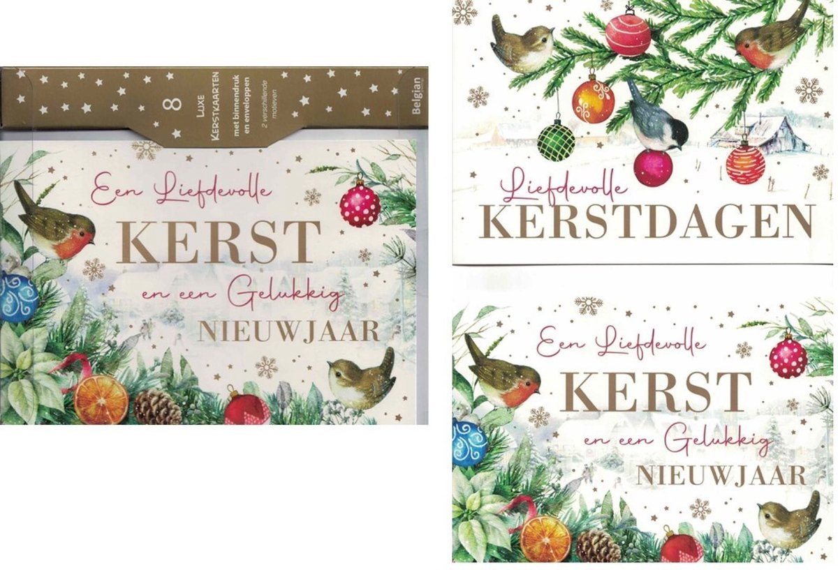 Wenskaarten - kerstkaart - set van 8 - 8 luxe kerstkaarten - 2 x 4 luxe kerstkaarten met envelop