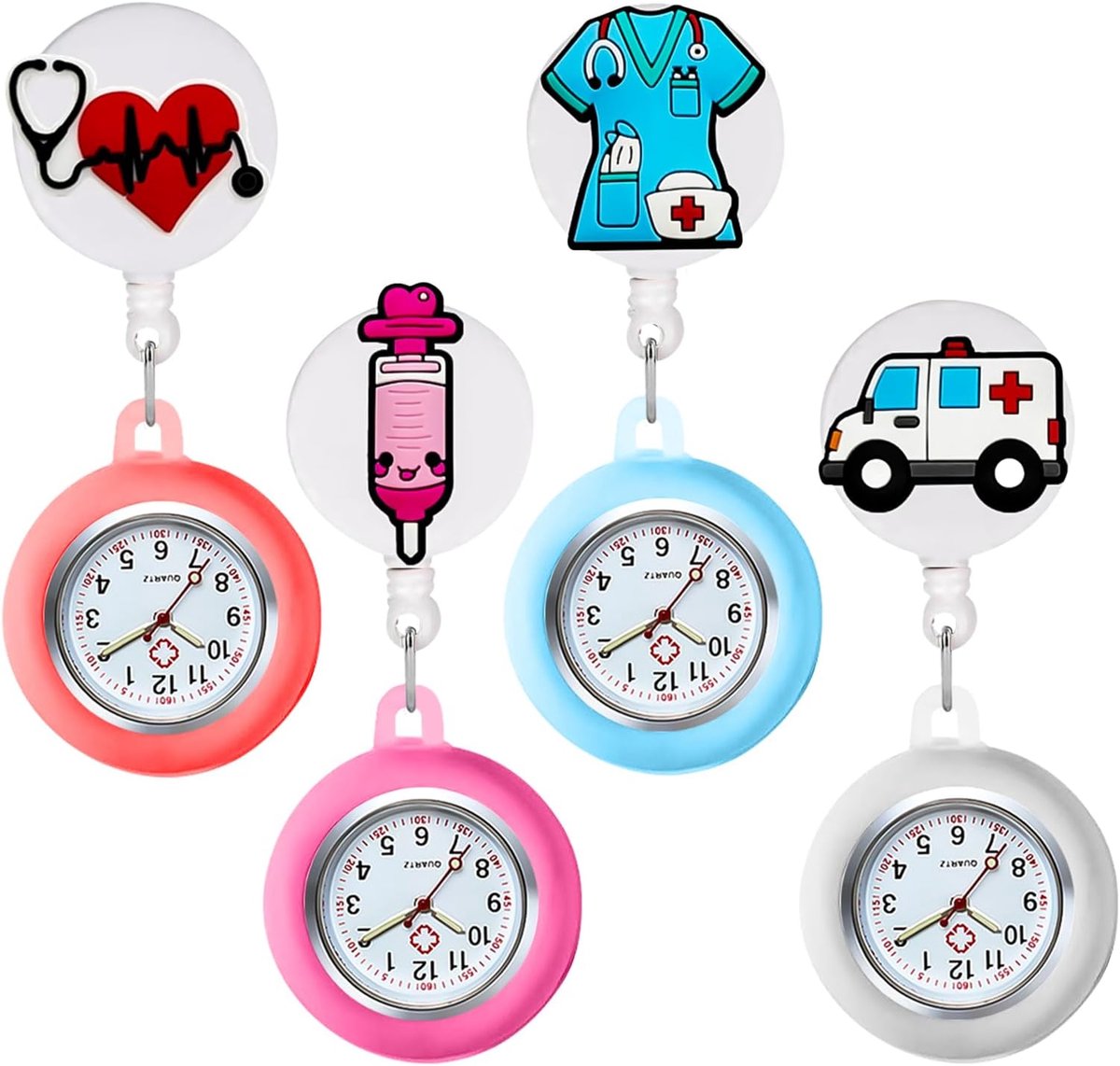Zusterhorloges 4 stuks - pocketwatch met clip - glow pointer - ideaal voor verpleegkundige en student - ShopVlot