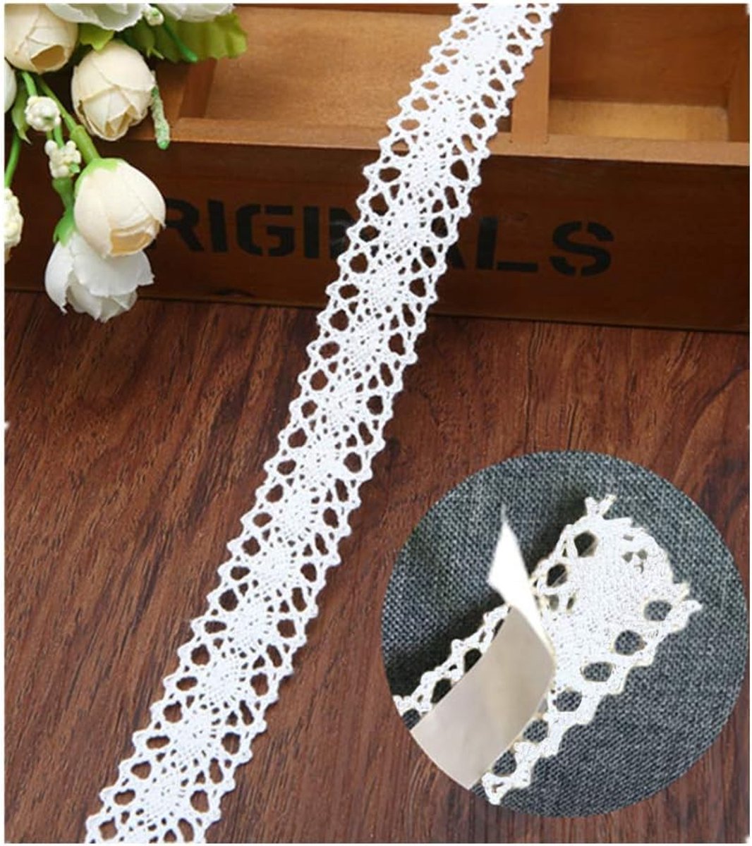 Lace band 15m - 20mm breed katoen - zelfklevend - perfect voor decoratie - ShopVlot