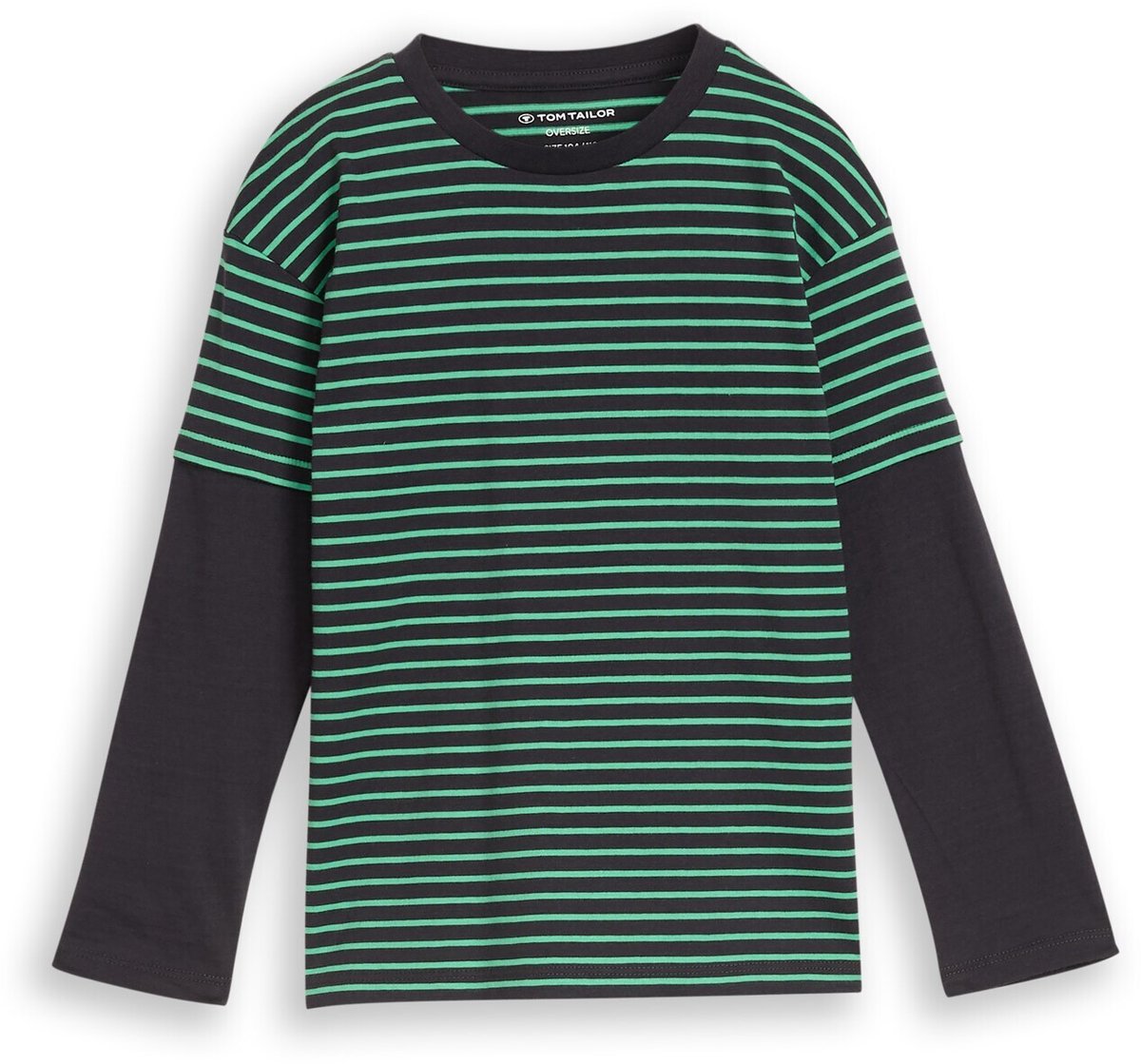 Tom Tailor - Oversized shirt met lange mouwen in 2-in-1-look - Maat 92/98 - green grey small stripe