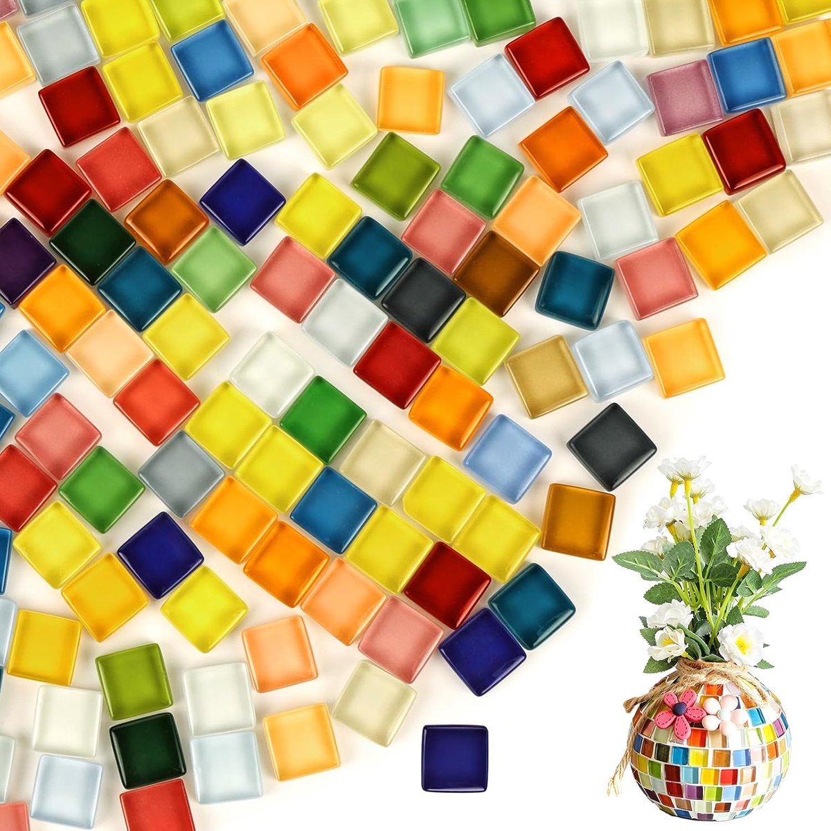 Mozaïekstenen 1 × 1 cm - Glazen vierkante tegels - Kleurrijke mix - Perfect voor doe-het-zelf knutselen - ShopVlot