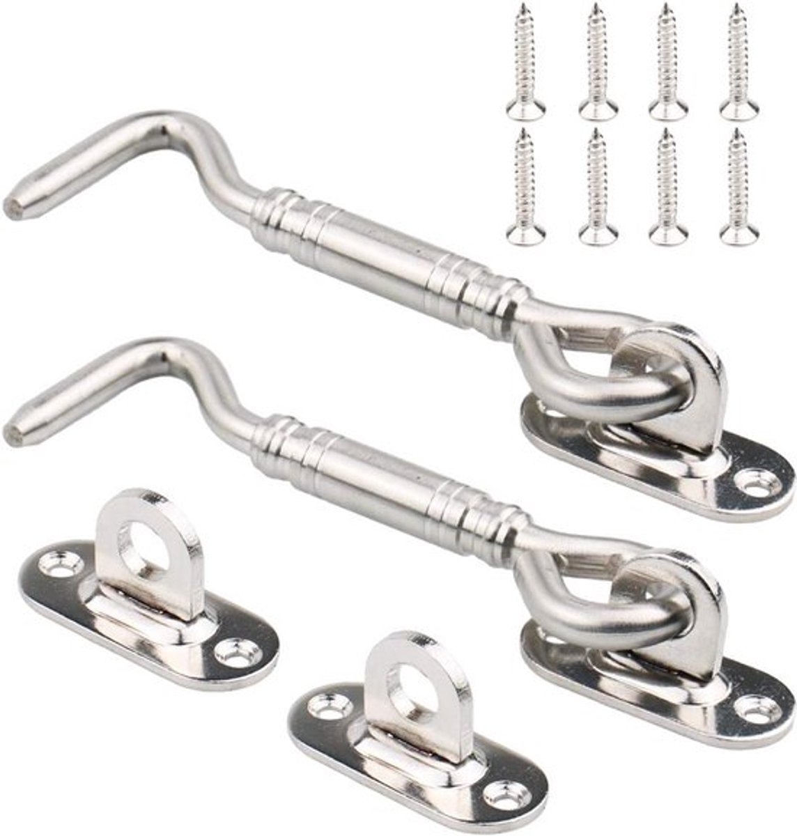 2 Stuks RVS Windhaak Deurhaak - 100mm (4 Inch) Zilver Roestvrij Staal - Met Montageschroeven - Voor Binnen En Buiten Deuren & Ramen