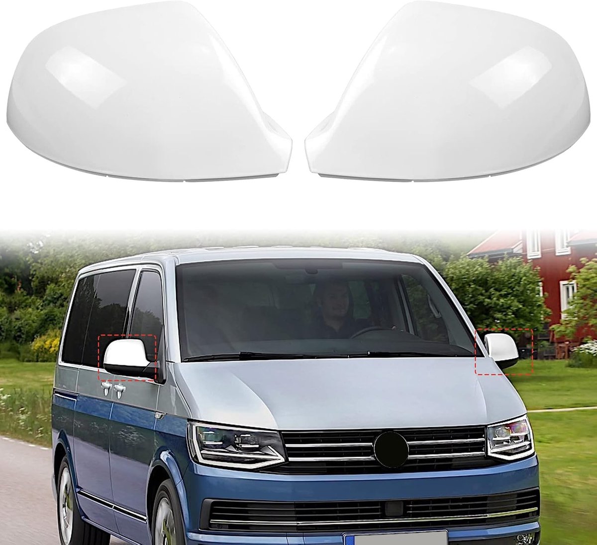 Vervangende spiegelcovers voor VW T5/T6 - witte glanzende afwerking - hoogwaardige ABS materialen - ShopVlot