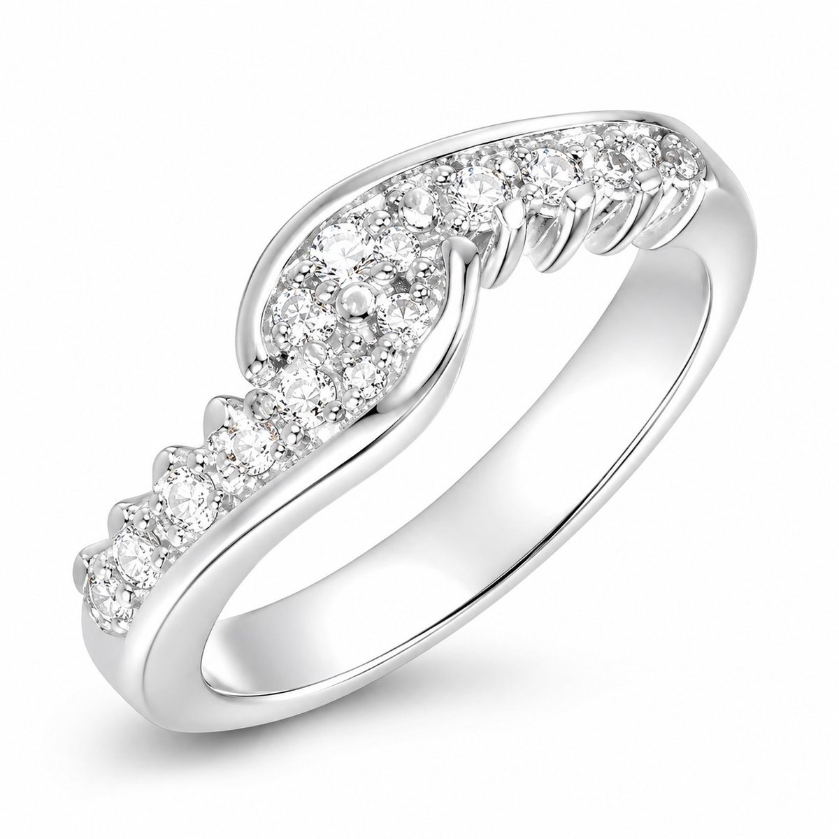 Damesring 925 Sterling Zilver met Zirkonia – Maat 17 mm - luxe Design – Elegante Zilveren Ring met Schitterende Steentjes