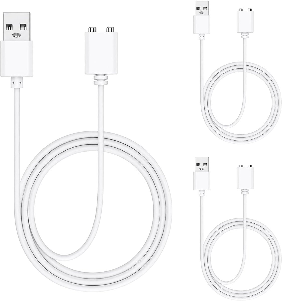 USB-oplaadkabel magnetisch 2-polig - 3 stuks - vervangend voor wellness-accessoires - extra kabels voor onderweg - ShopVlot