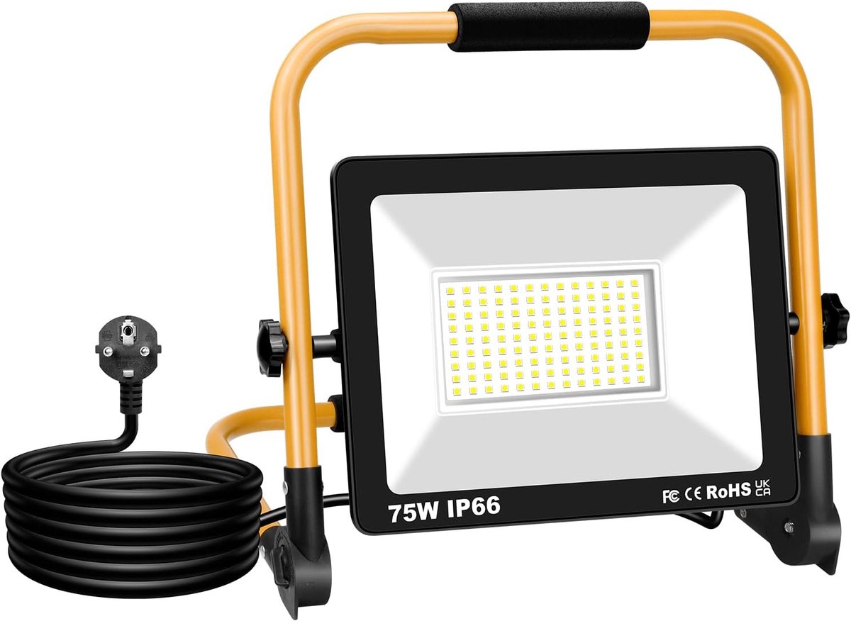 Draagbare LED Werklamp 75W - 7500LM Helder Licht - 360° Rotatable - Ideaal voor Werkplaats en Bouw - ShopVlot