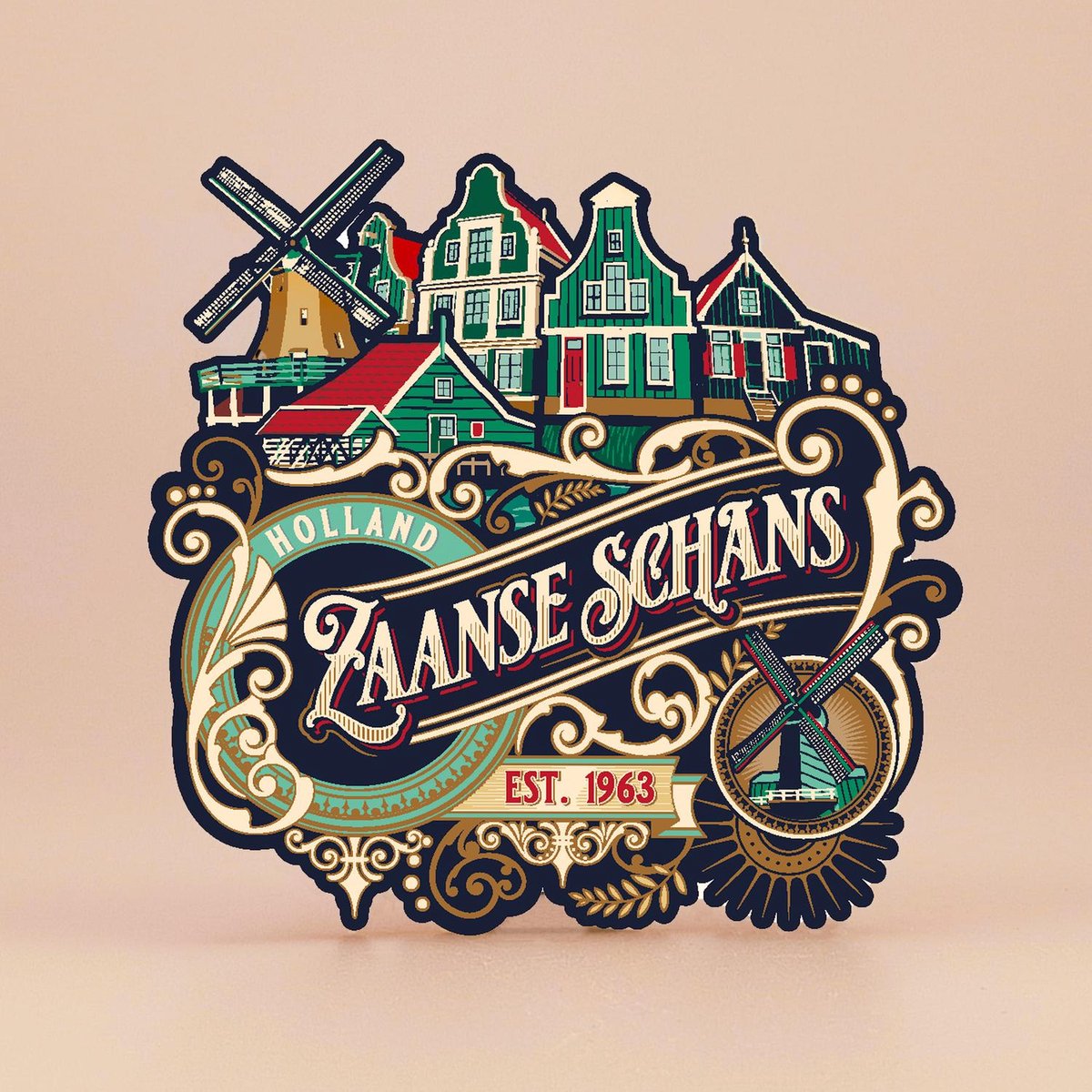 Magneet mdf/epoxy vintage city Ornaments Zaanse Schans