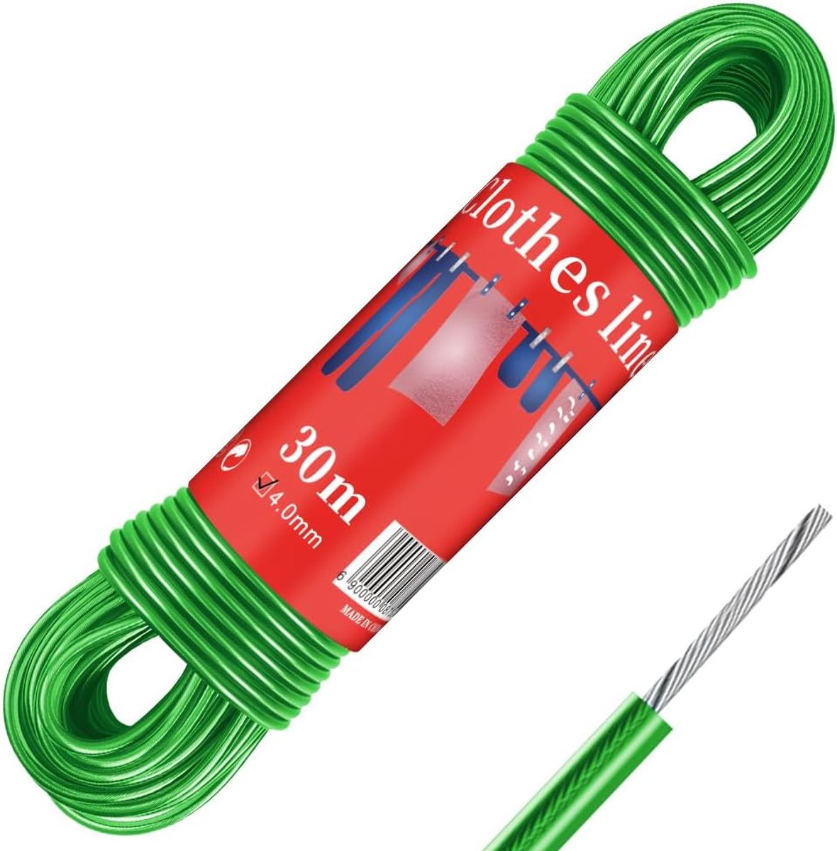 Buitenwaslijn 30m met stalen kern - 4mm PVC-gecoat - Extra sterk en duurzaam - Ideaal voor tuin en camping - ShopVlot