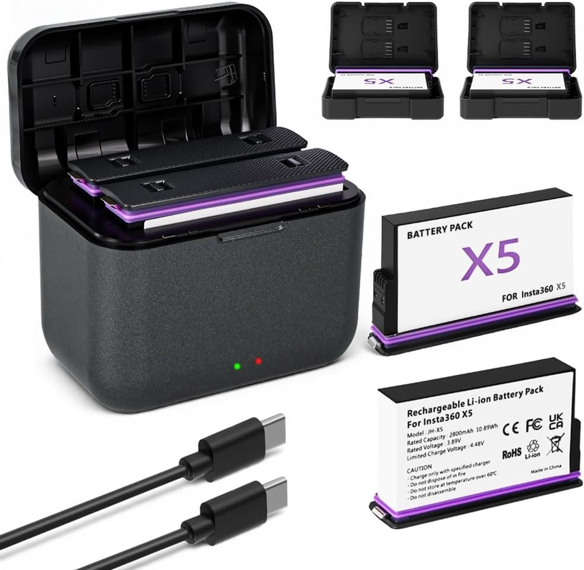 Batterijlader voor Insta-360 X5 - 2 Pack 2800mAh - Hoogwaardige oplader - Lange batterijduur voor worry-free fotografie - ShopVlot