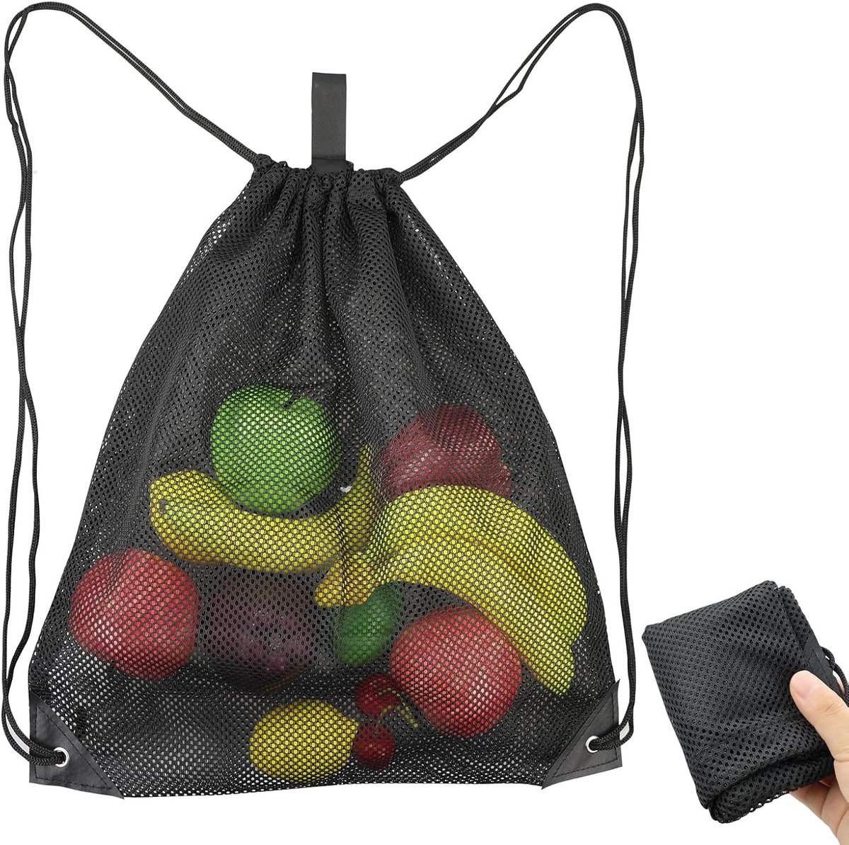 Mesh rugzak met trekkoord - zwart - grote capaciteit - ideaal voor sport en reizen - ShopVlot