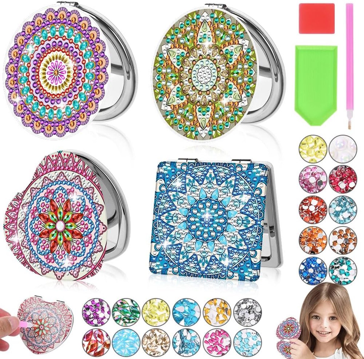 Compacte spiegels - 5D doe-het-zelf mandala diamantschilderij - opvouwbaar make-upspiegel - creatief en praktisch - ShopVlot