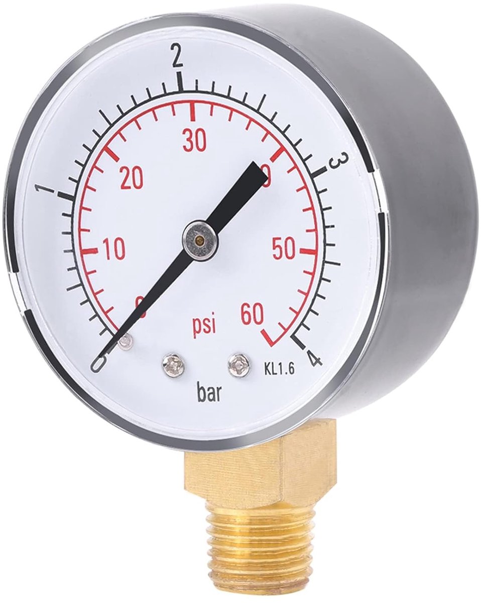 Waterdrukmeter 50mm - Dubbele schaal - Metaalbehuizing - Ideaal voor lucht, water en olie - ShopVlot