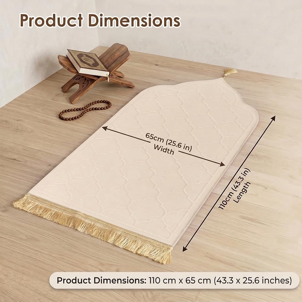 Gebedstapijt gewatteerd - flanellen tapijt - beige - optimaal comfort voor gebed - ShopVlot
