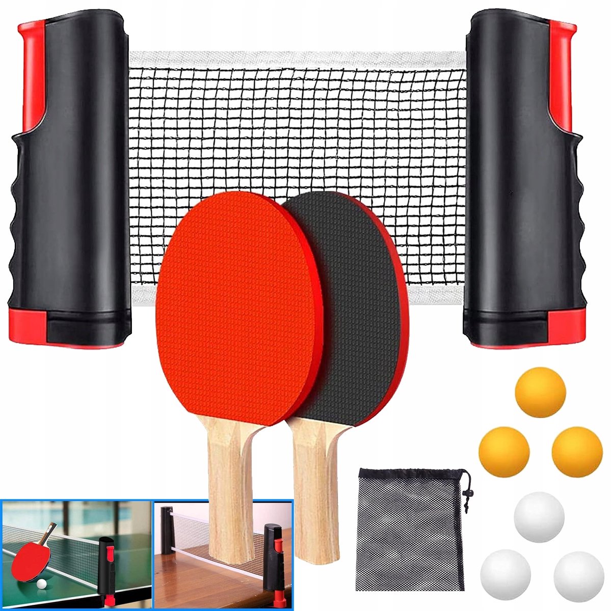 Merkloos Tafeltennisset: 2 Batjes, 6 Ballen, Net & Tas