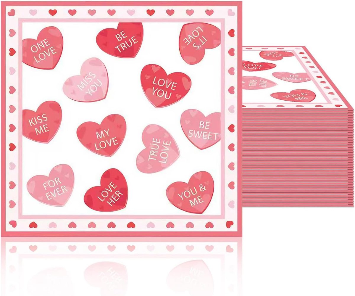 Papieren servetten 20 stuks - met rode hartmotief - ideaal voor Valentijnsdag - perfecte tafeldecoratie - ShopVlot