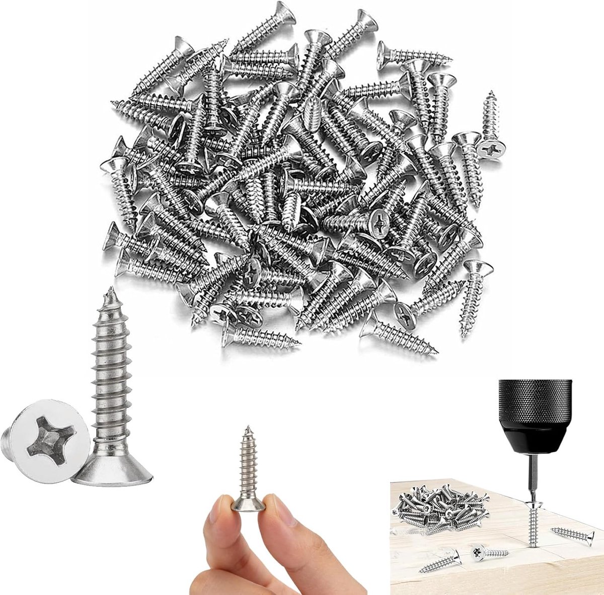 M4 houtschroeven 4x16mm - roestvrij staal 304 - verzonken kop - ideaal voor hout en metaal - ShopVlot