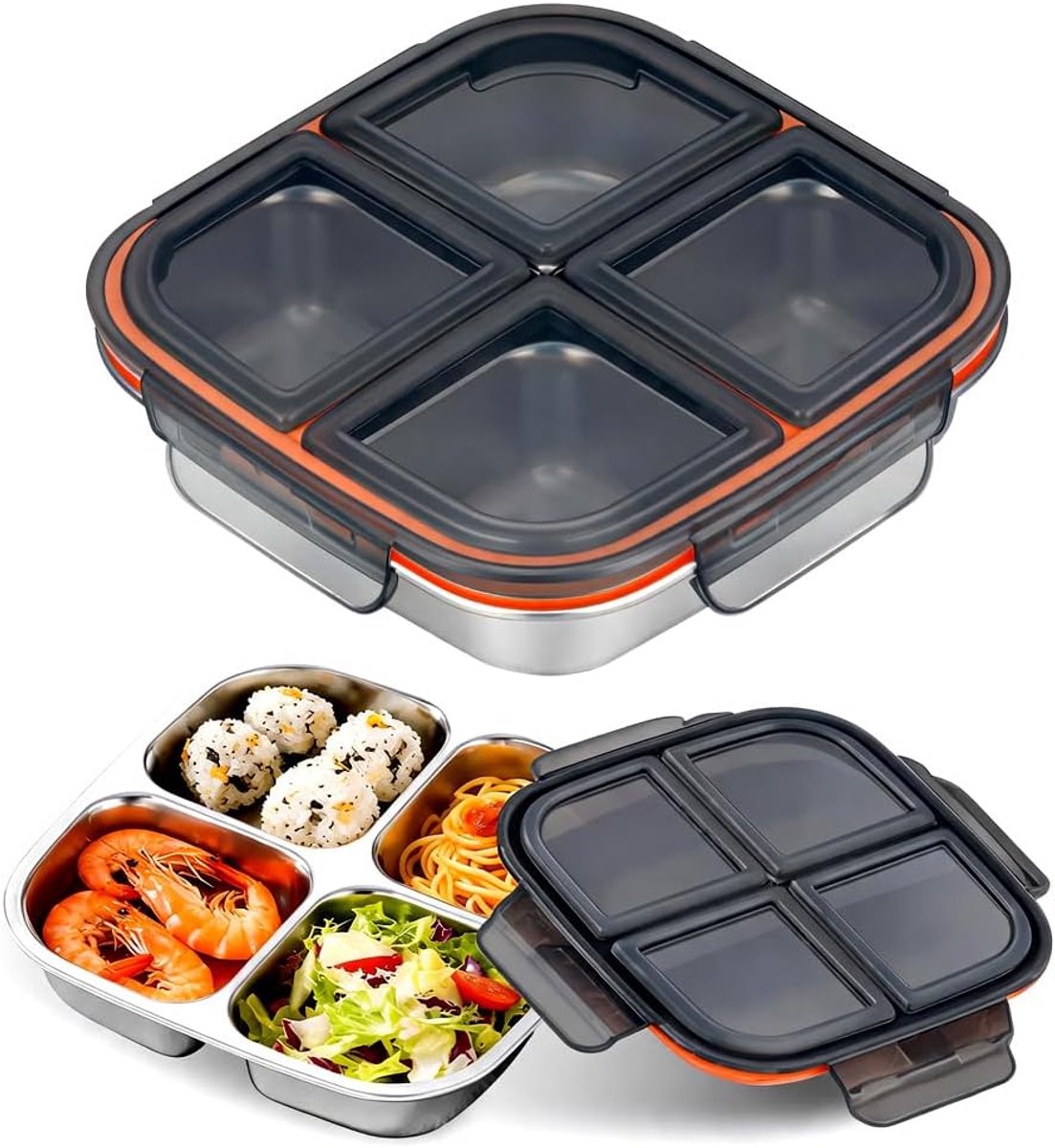 Snackbox met vakken 600 ml - roestvrij staal - lekvrij en herbruikbaar - ideaal voor school en werk - ShopVlot